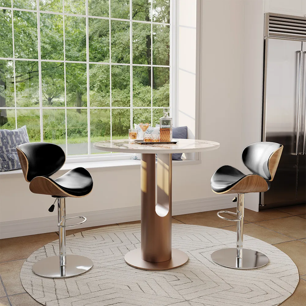 Contemporary Wooden Adjustable Leather Swivel Bar Stools 