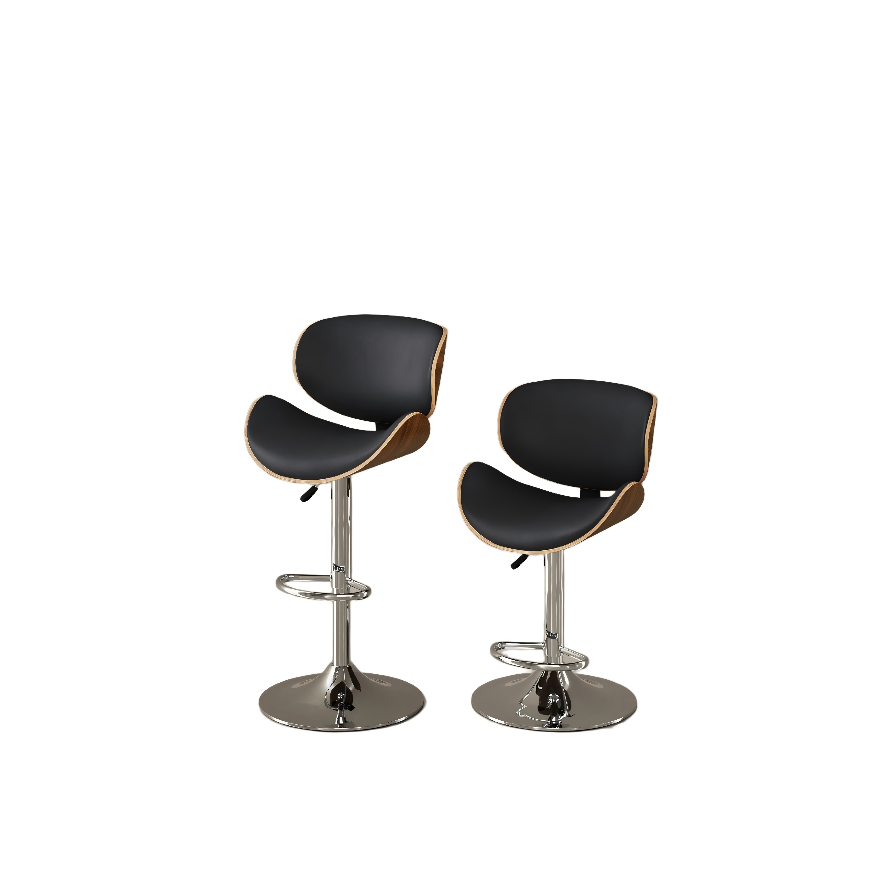 Contemporary Wooden Adjustable Leather Swivel Bar Stools 