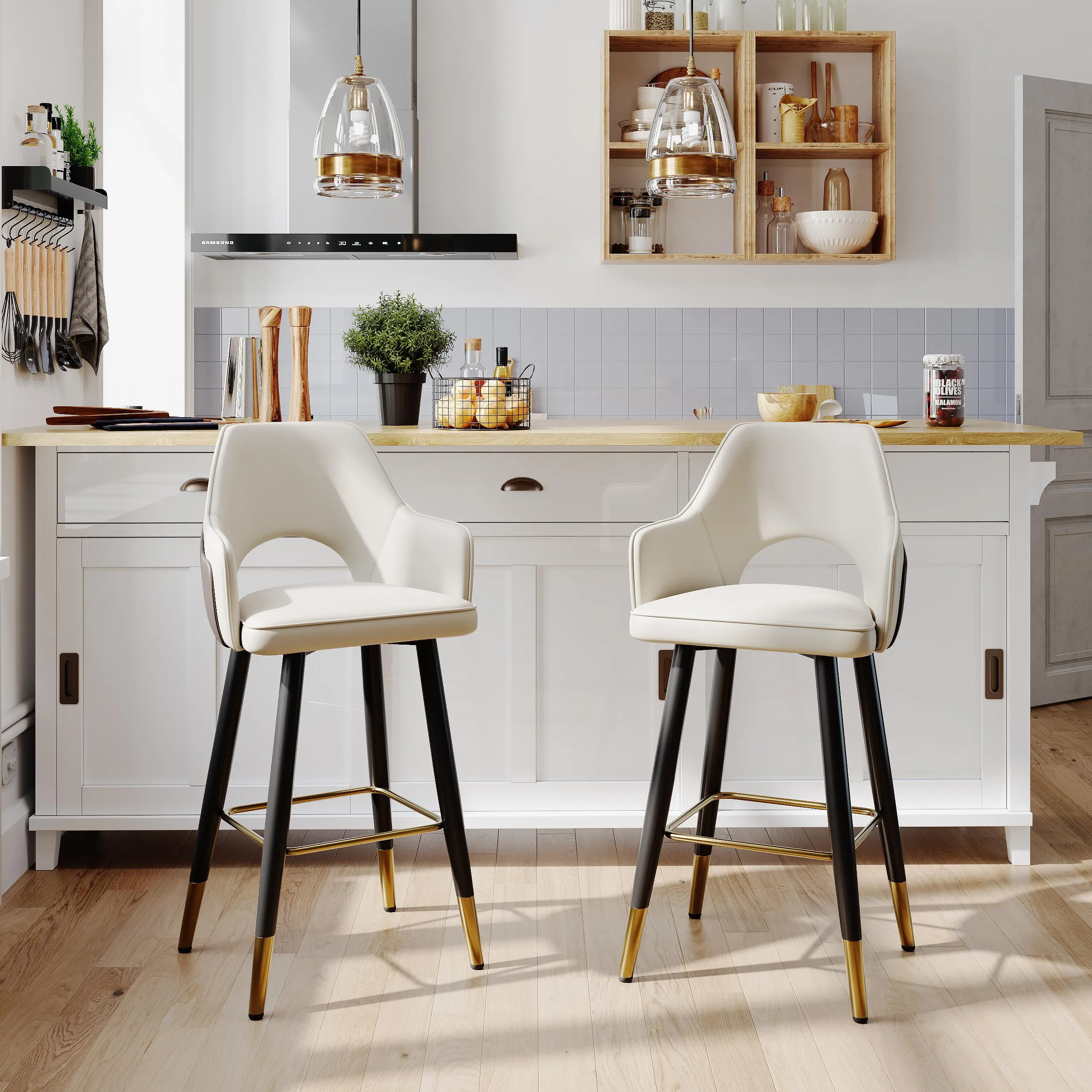 Modern Bar Height Faux Leather Bar Stools