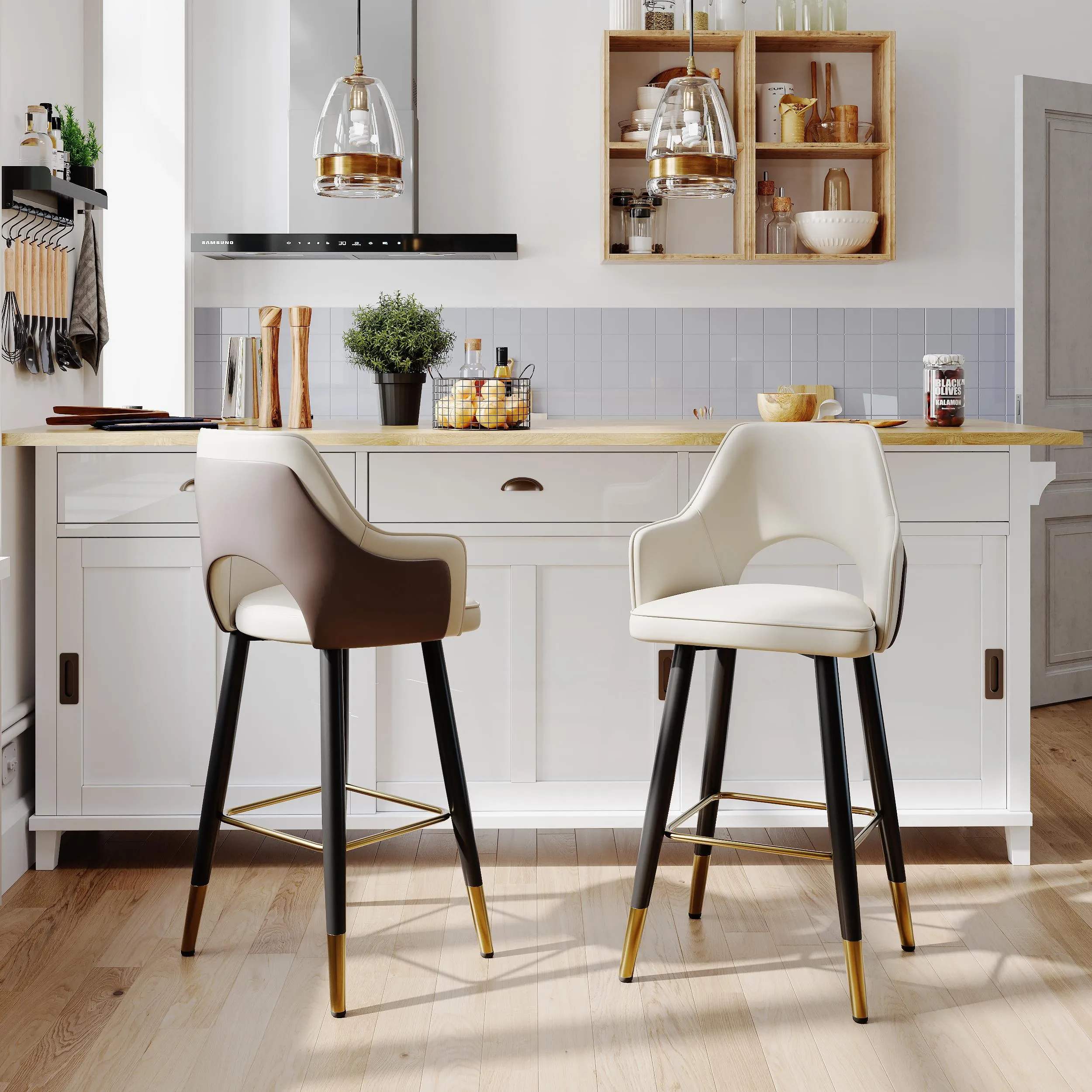 Modern Bar Height Faux Leather Bar Stools