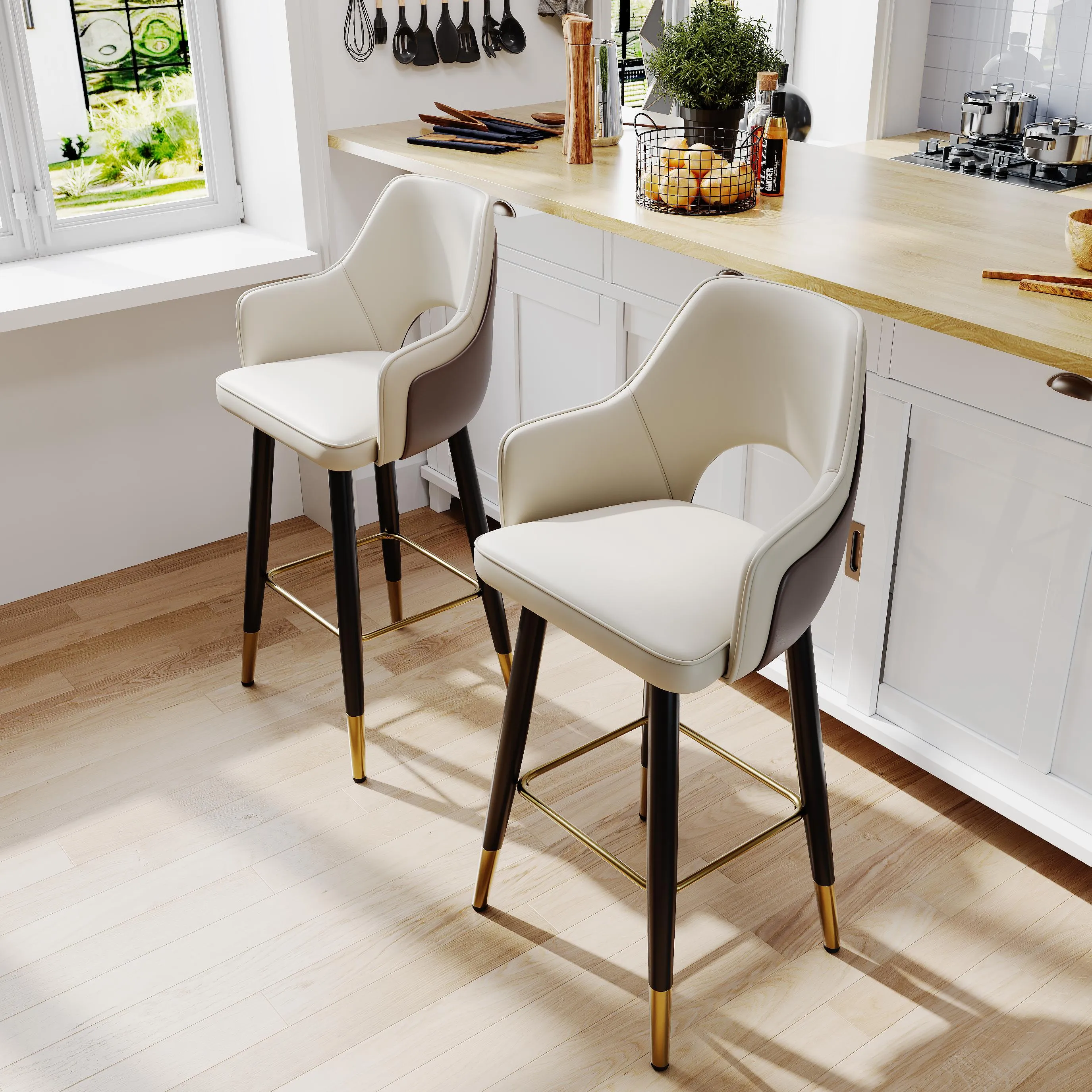 Modern Bar Height Faux Leather Bar Stools