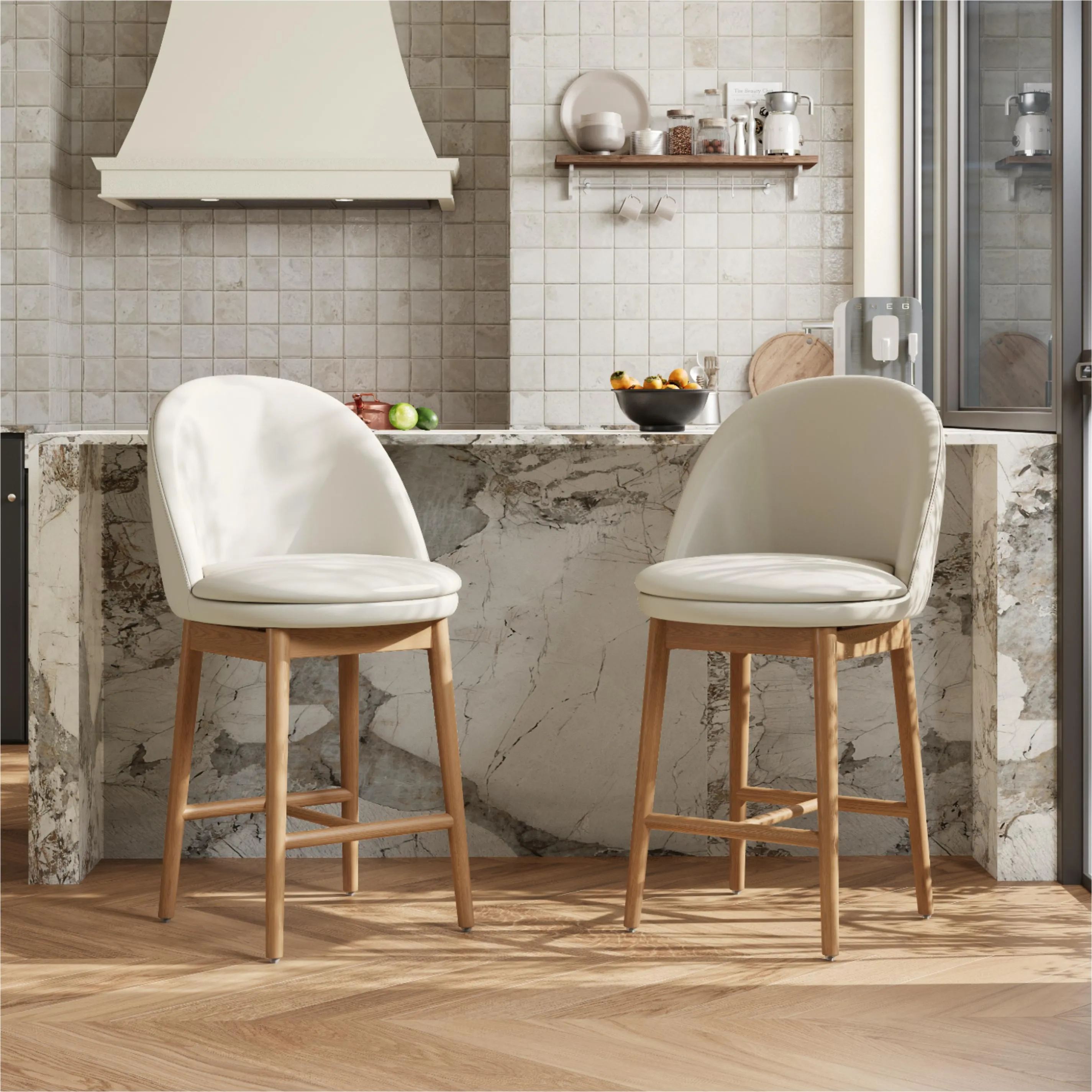 Mid-Century Modern Wood Counter Height Bar Stool