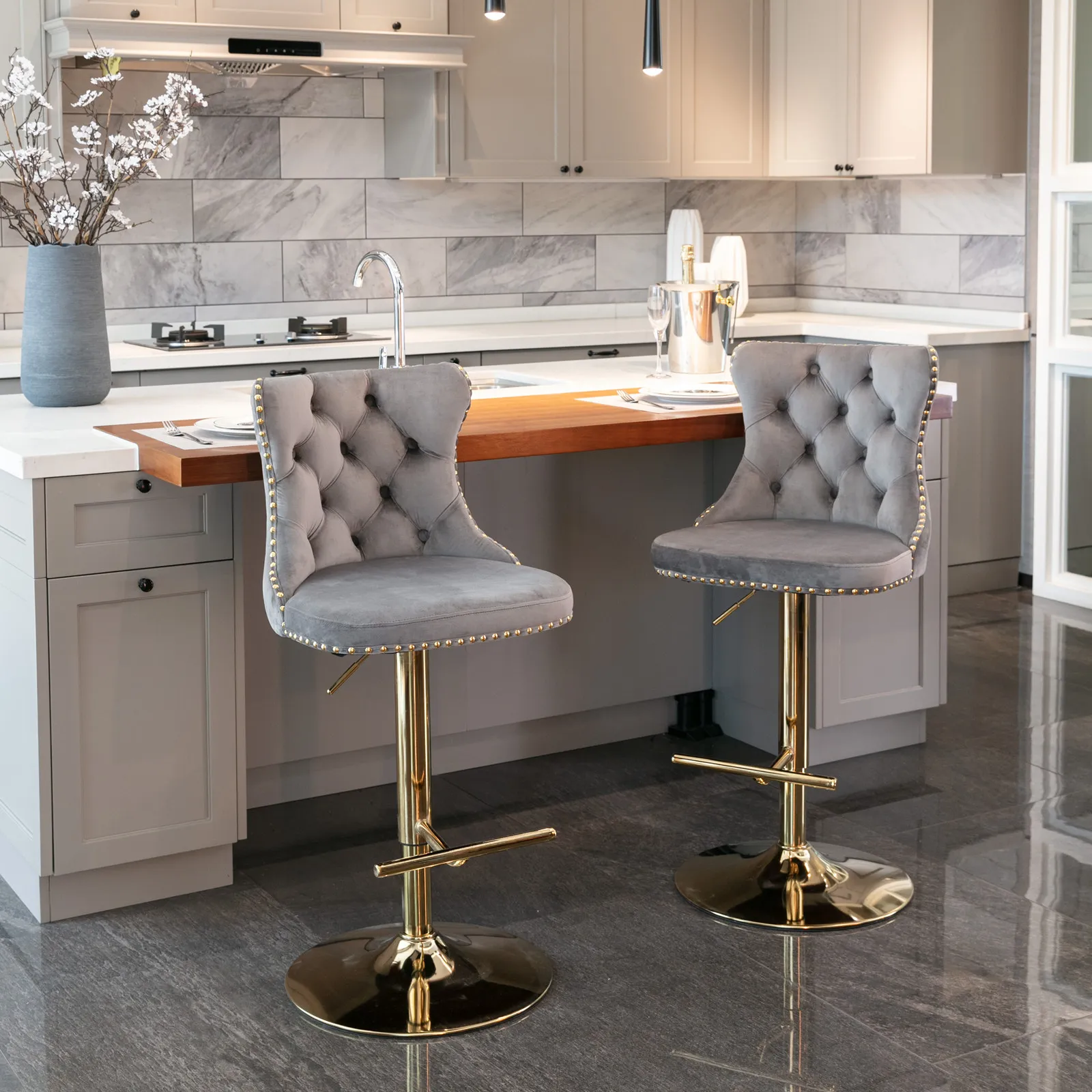 Modern Luxury Adjustable Height Swivel Upholstered Bar Stools Modern Luxury Adjustable Height Swivel Upholstered Bar Stools