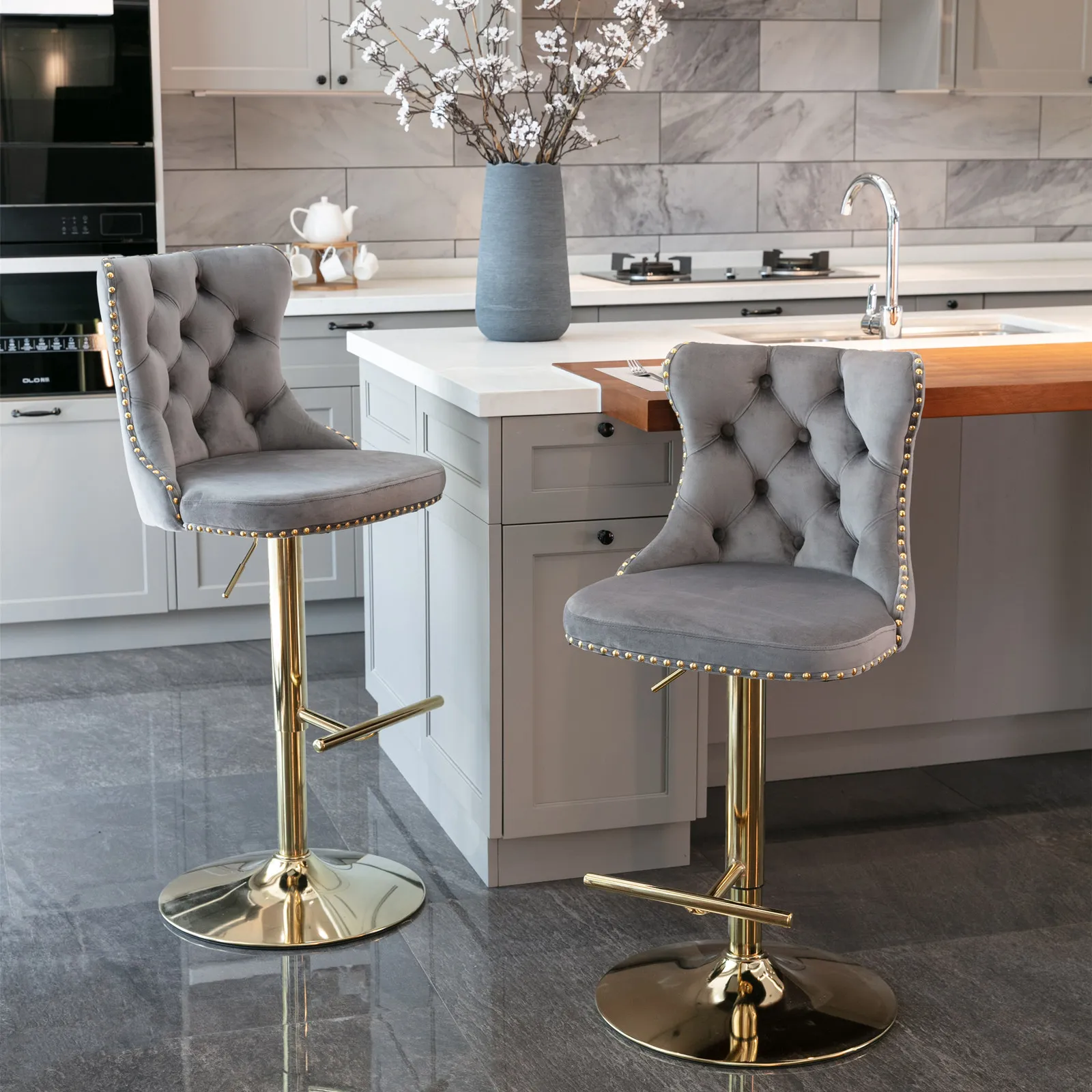 Modern Luxury Adjustable Height Swivel Upholstered Bar Stools Modern Luxury Adjustable Height Swivel Upholstered Bar Stools