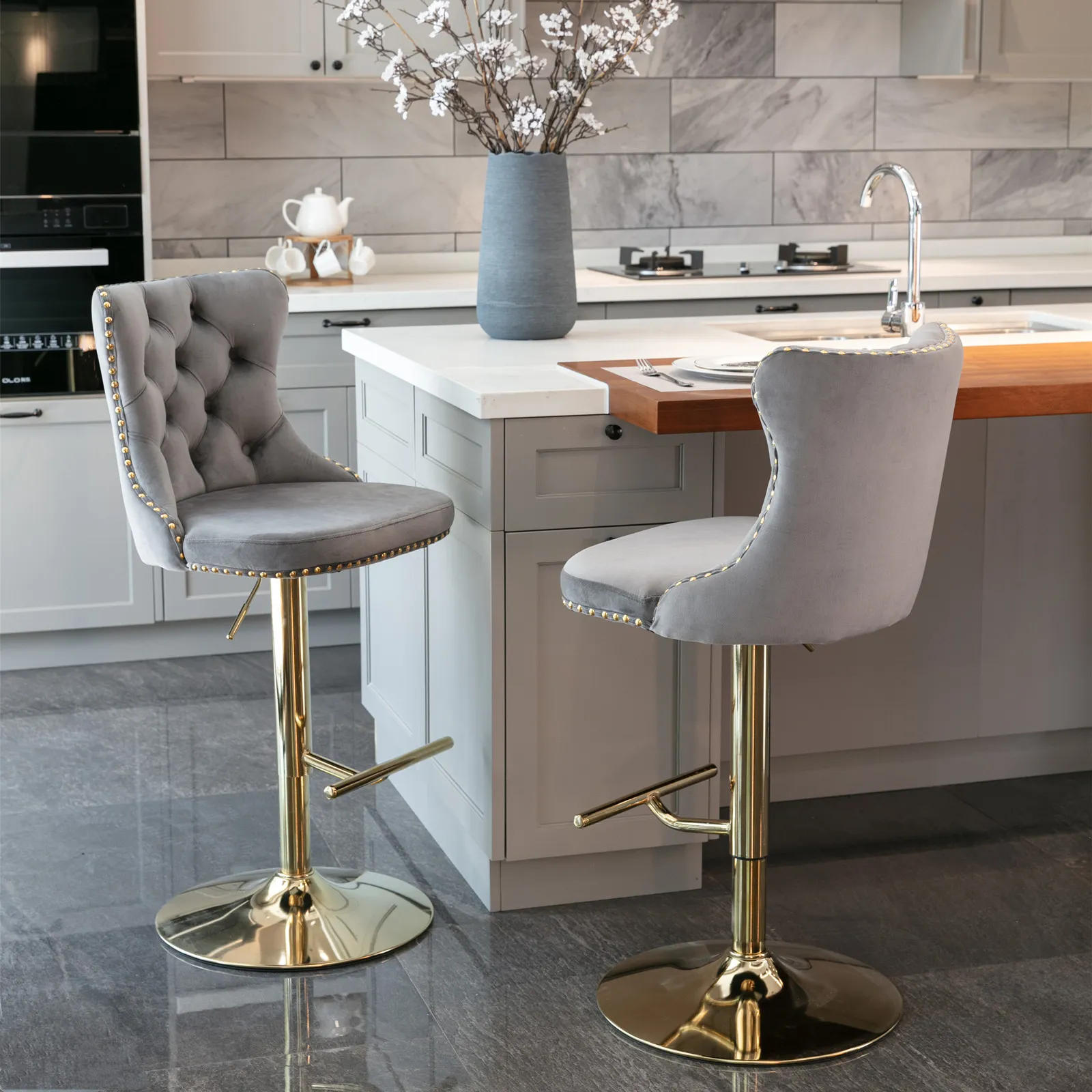 Modern Luxury Adjustable Height Swivel Upholstered Bar Stools Modern Luxury Adjustable Height Swivel Upholstered Bar Stools
