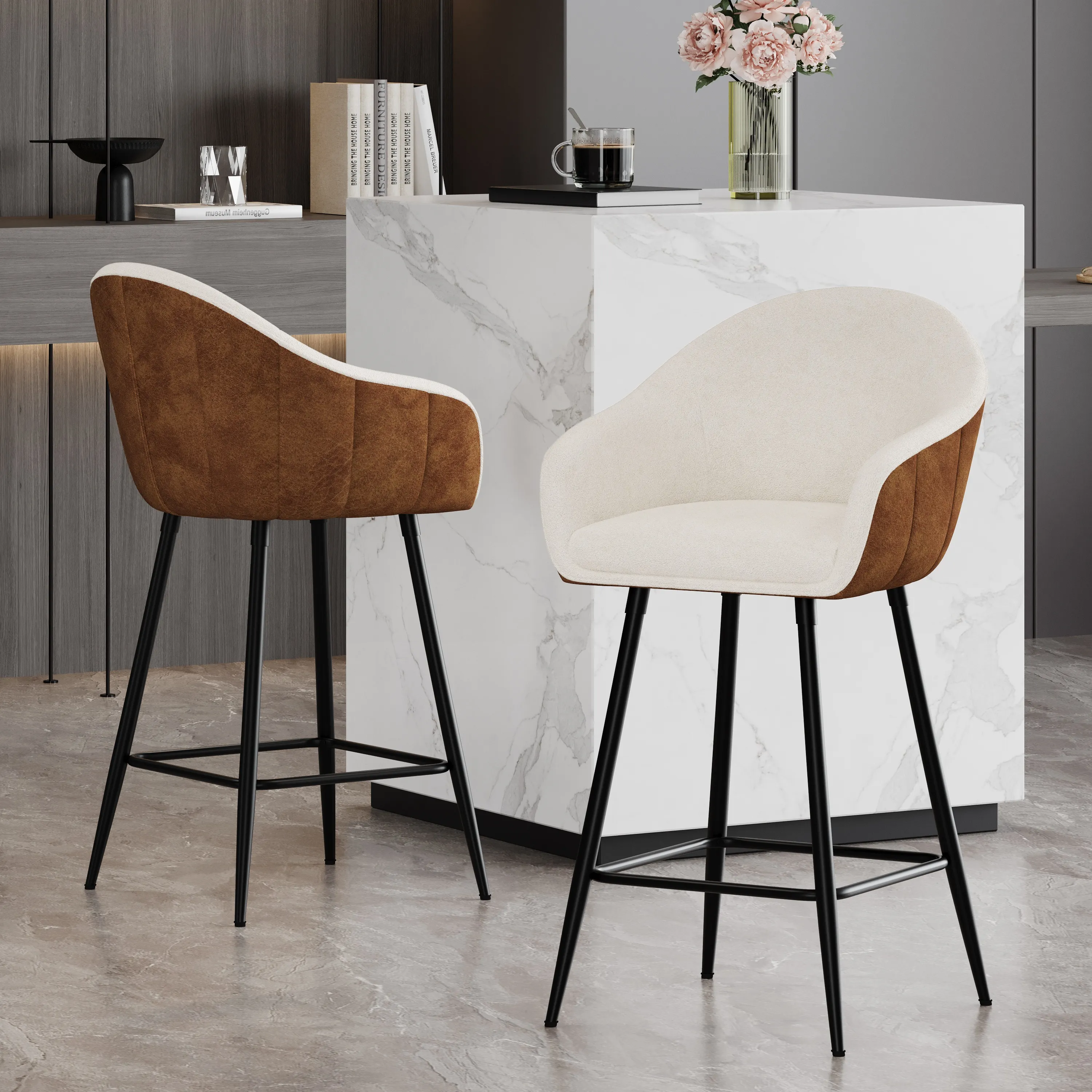 Modern Upholstered Fabric Counter Stools 