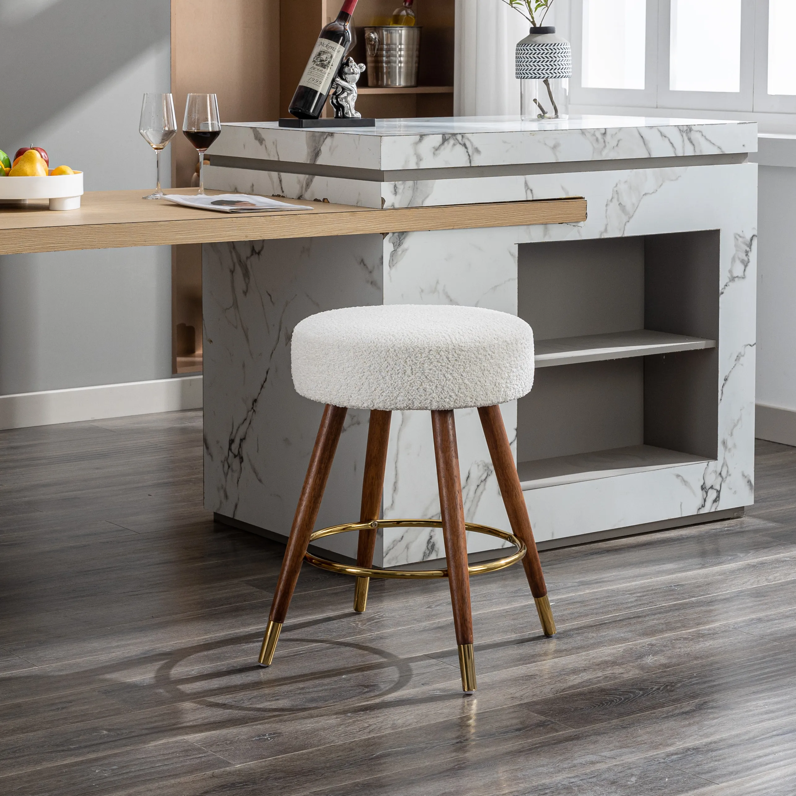 Mid-Century Modern Swivel Solid Wood Counter Stool