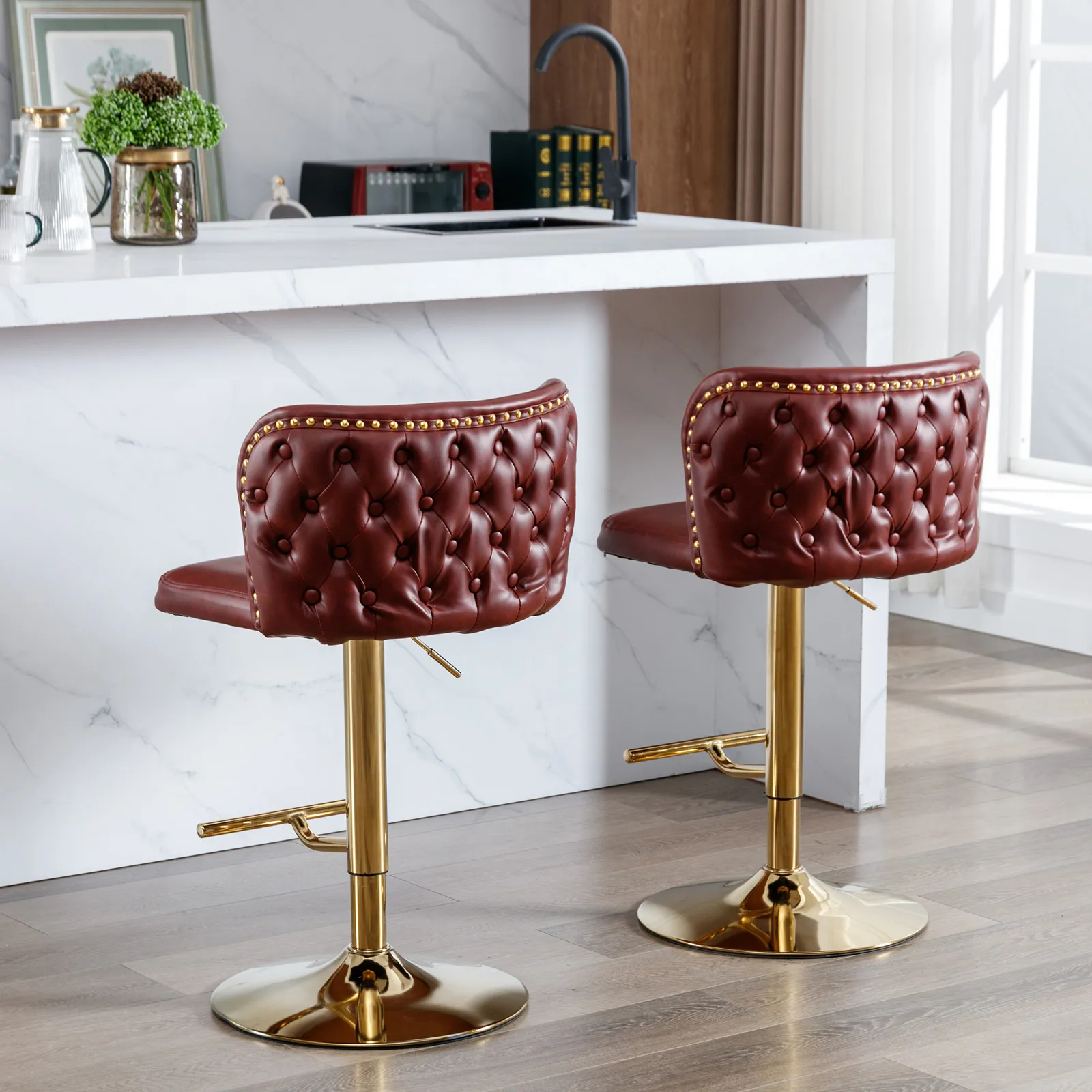 Modern Luxury Adjustable Height Swivel Faux Leather Bar Stools