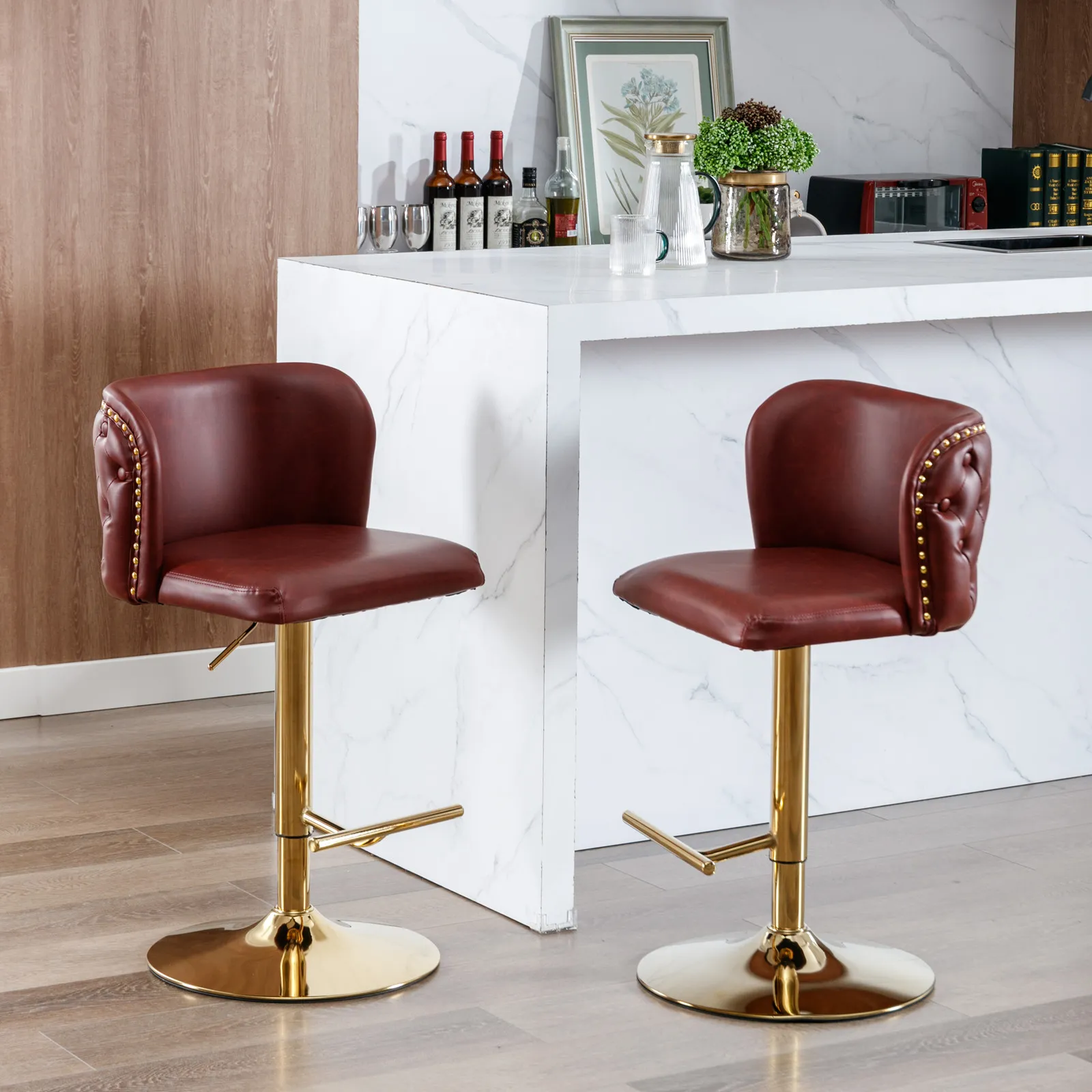 Modern Luxury Adjustable Height Swivel Faux Leather Bar Stools