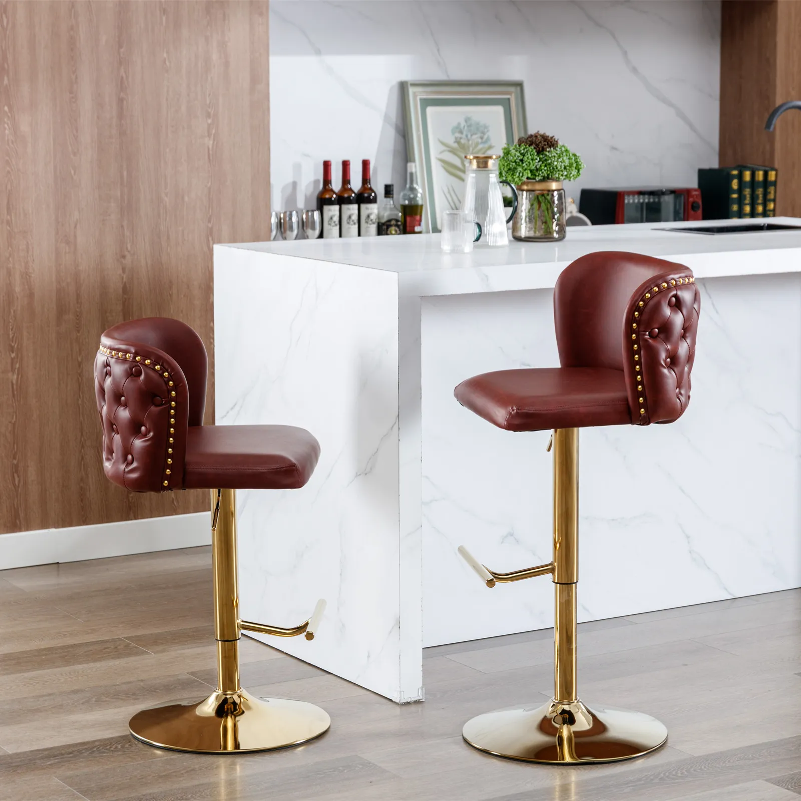 Modern Luxury Adjustable Height Swivel Faux Leather Bar Stools