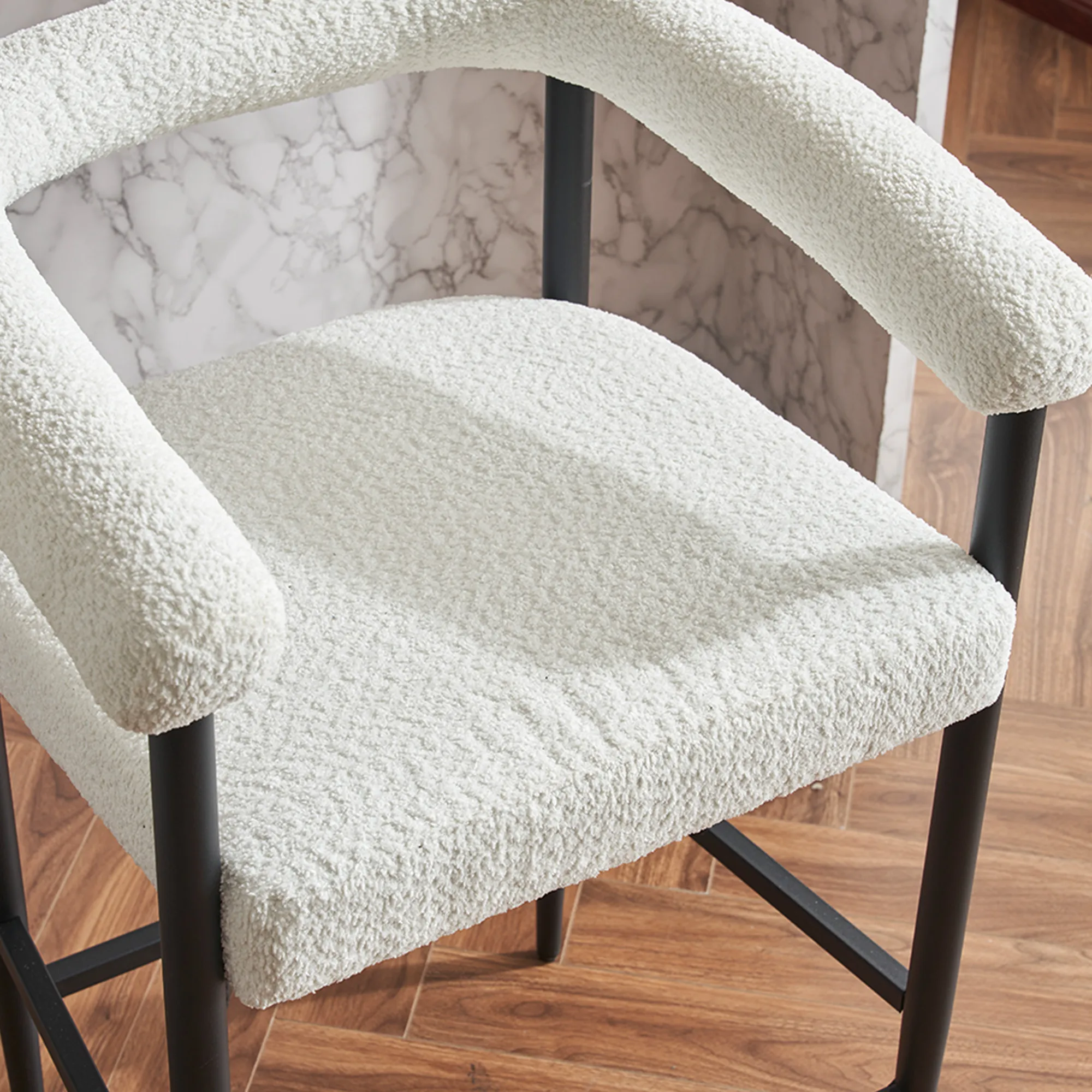Modern Upholstered Boucle Fabric Counter Height Bar Stools