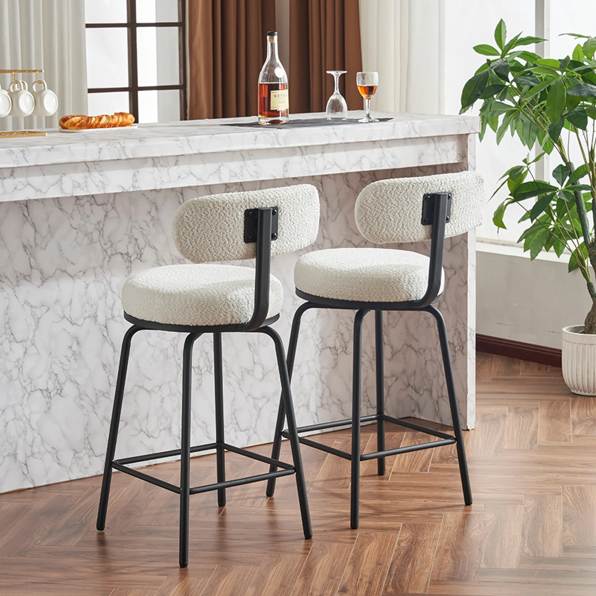 Modern Swivel Upholstered Fabric Counter Stools