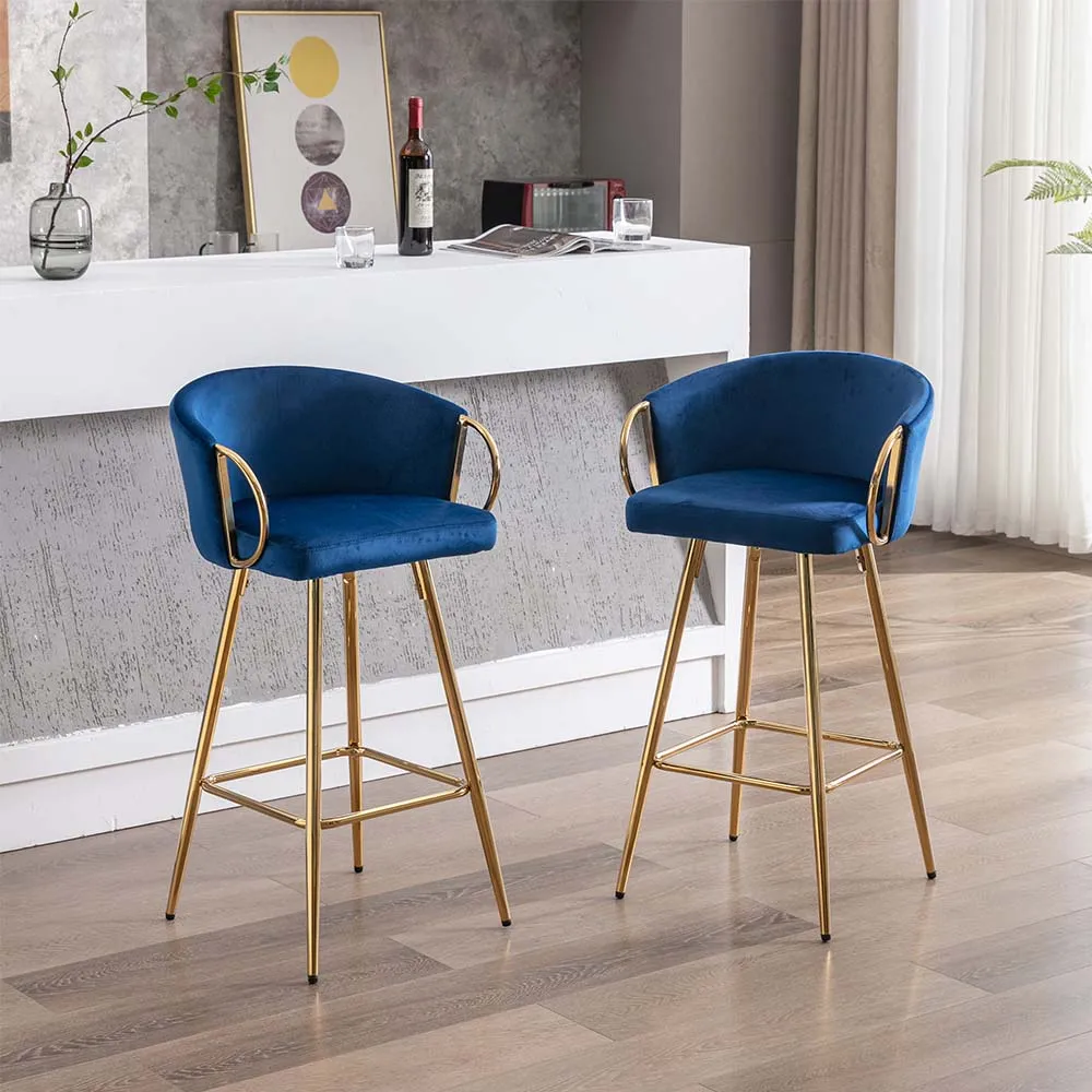 Modern Luxury Counter Height Velvet Fabric Bar Stools