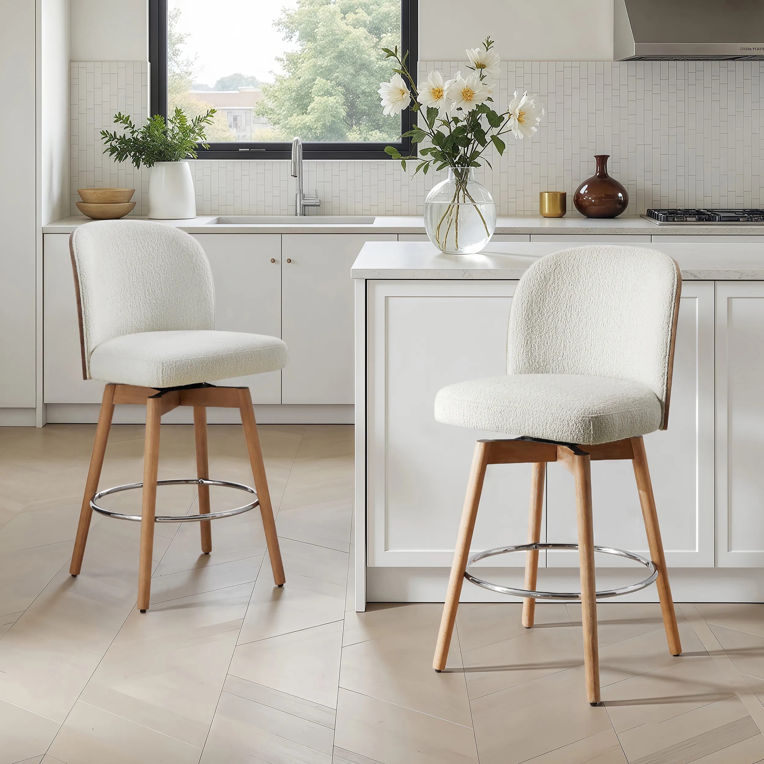 Modern Upholstered Swivel Solid Wood Counter Stools Modern Upholstered Swivel Solid Wood Counter Stools