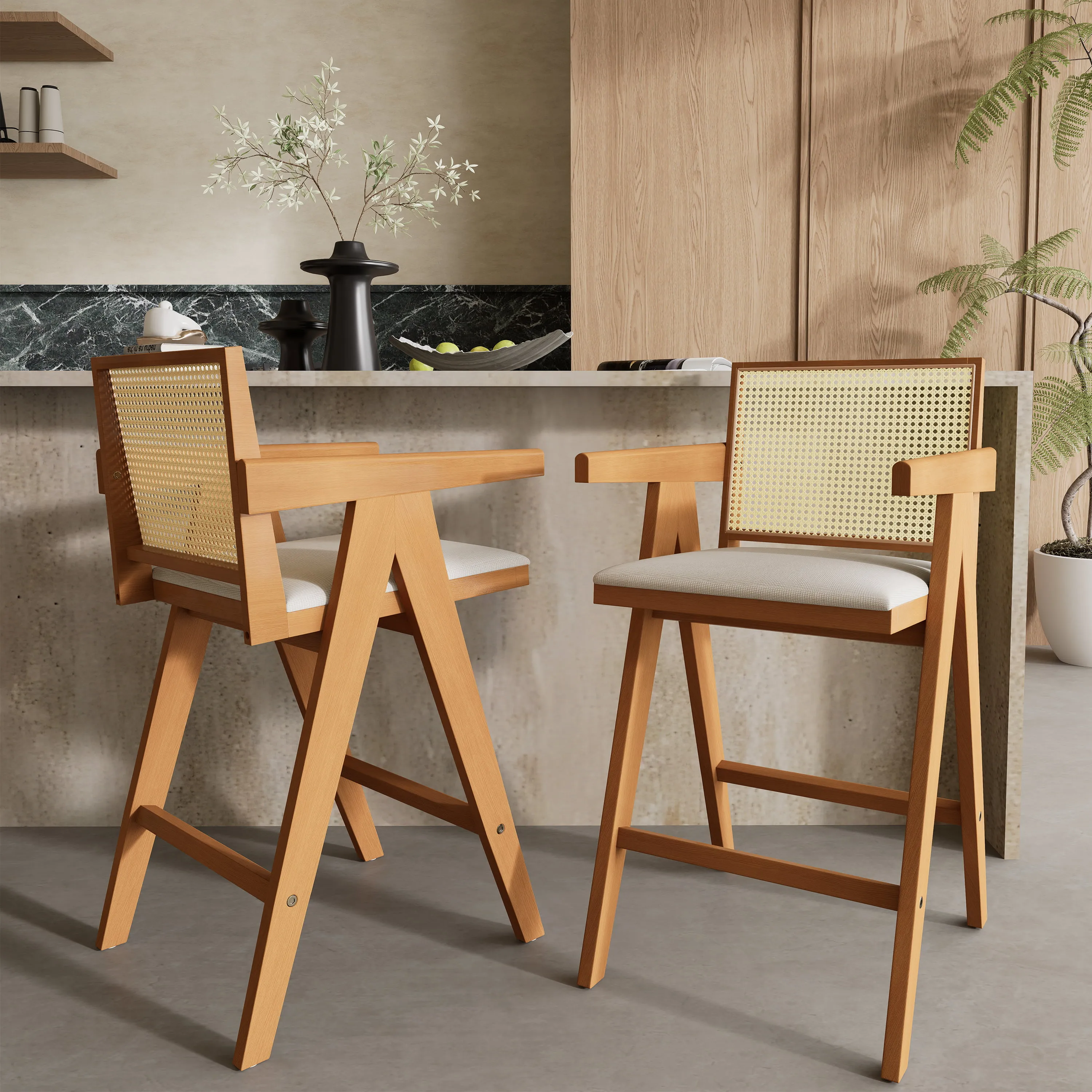 Farmhouse Solid Wood Rattan Counter Stools Farmhouse Solid Wood Rattan Counter Stools