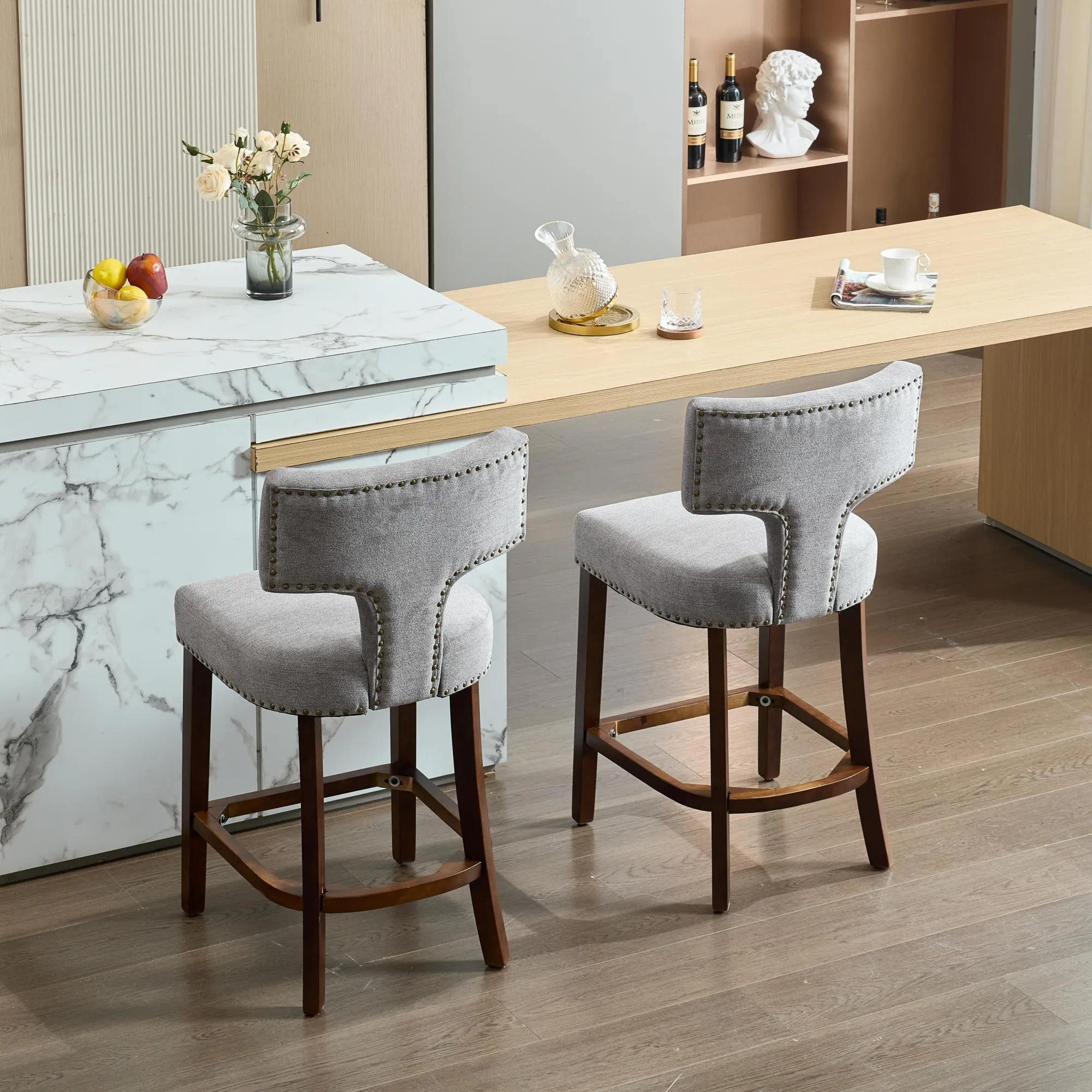 Mid-Century Modern Upholstered Solid Wood Counter Stools Mid-Century Modern Upholstered Solid Wood Counter Stools