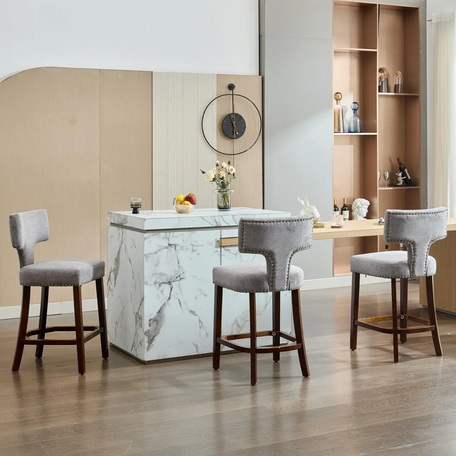 Mid-Century Modern Upholstered Solid Wood Counter Stools Mid-Century Modern Upholstered Solid Wood Counter Stools