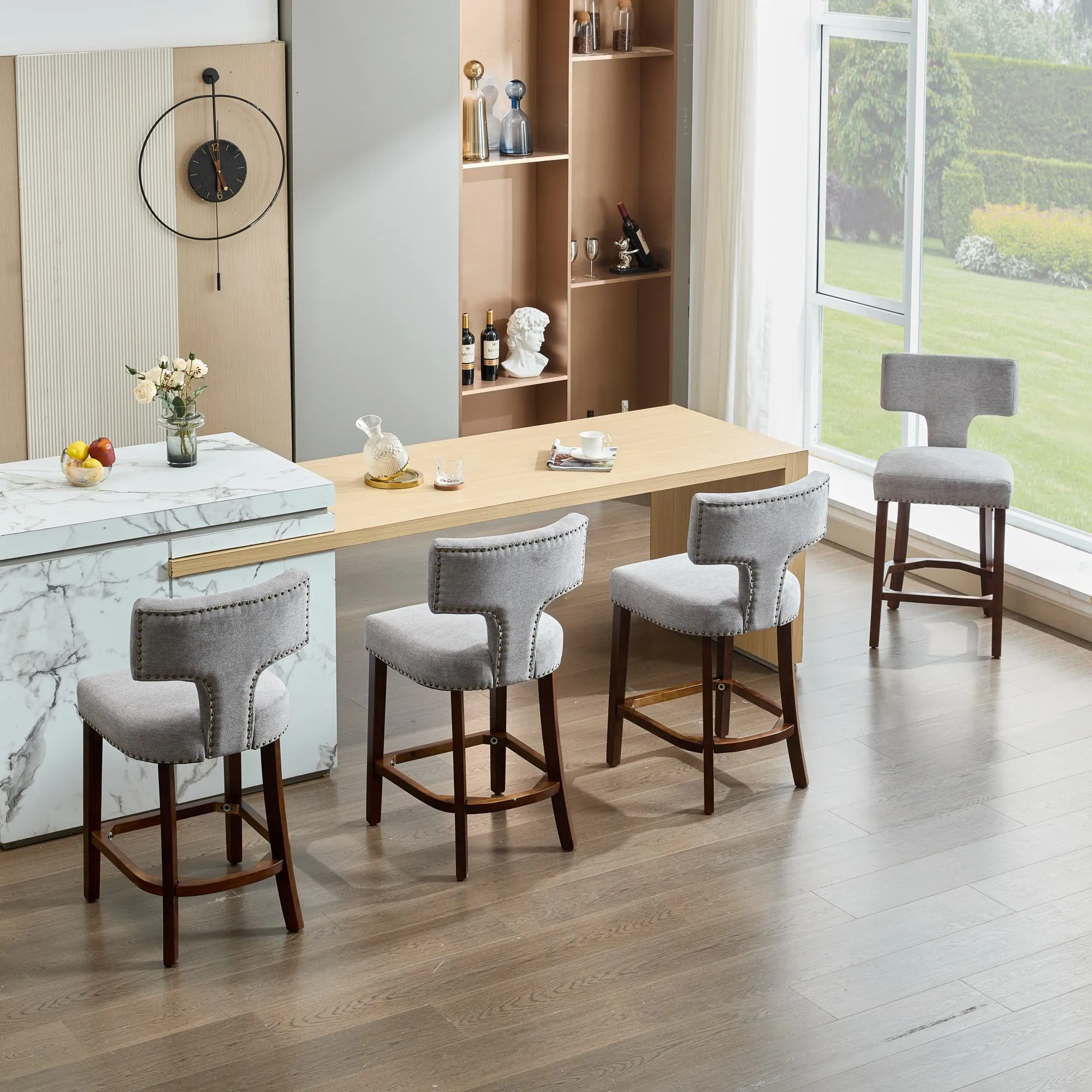 Mid-Century Modern Upholstered Solid Wood Counter Stools Mid-Century Modern Upholstered Solid Wood Counter Stools