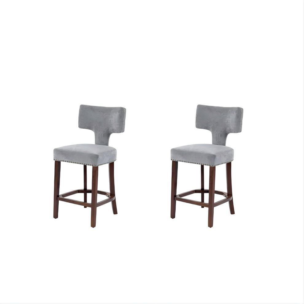 Mid-Century Modern Upholstered Solid Wood Counter Stools