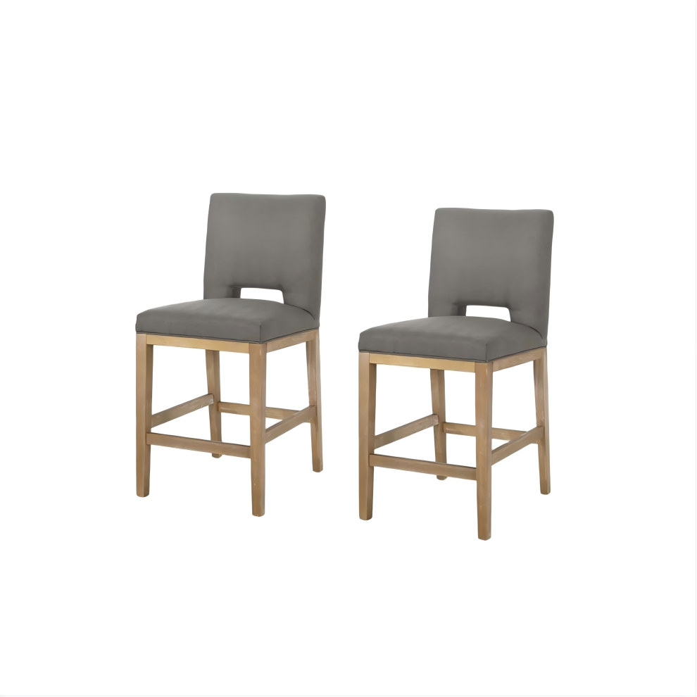 Mid-Century Modern Upholstered Solid Wood Counter Stools