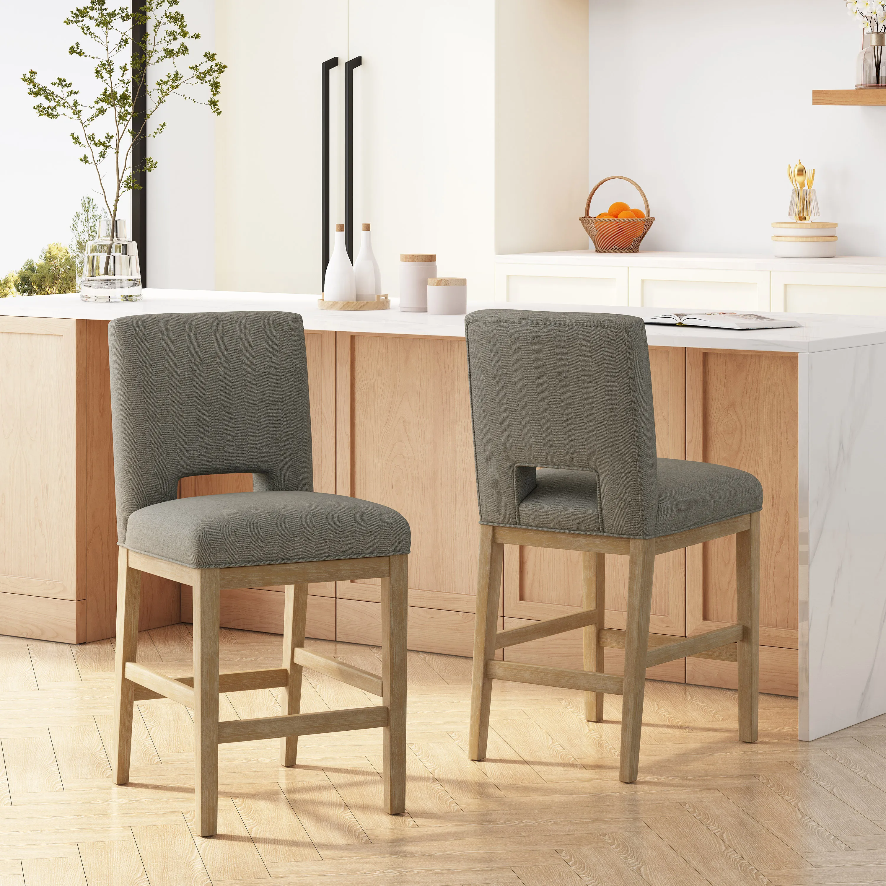 Mid-Century Modern Upholstered Solid Wood Counter Stools Mid-Century Modern Upholstered Solid Wood Counter Stools