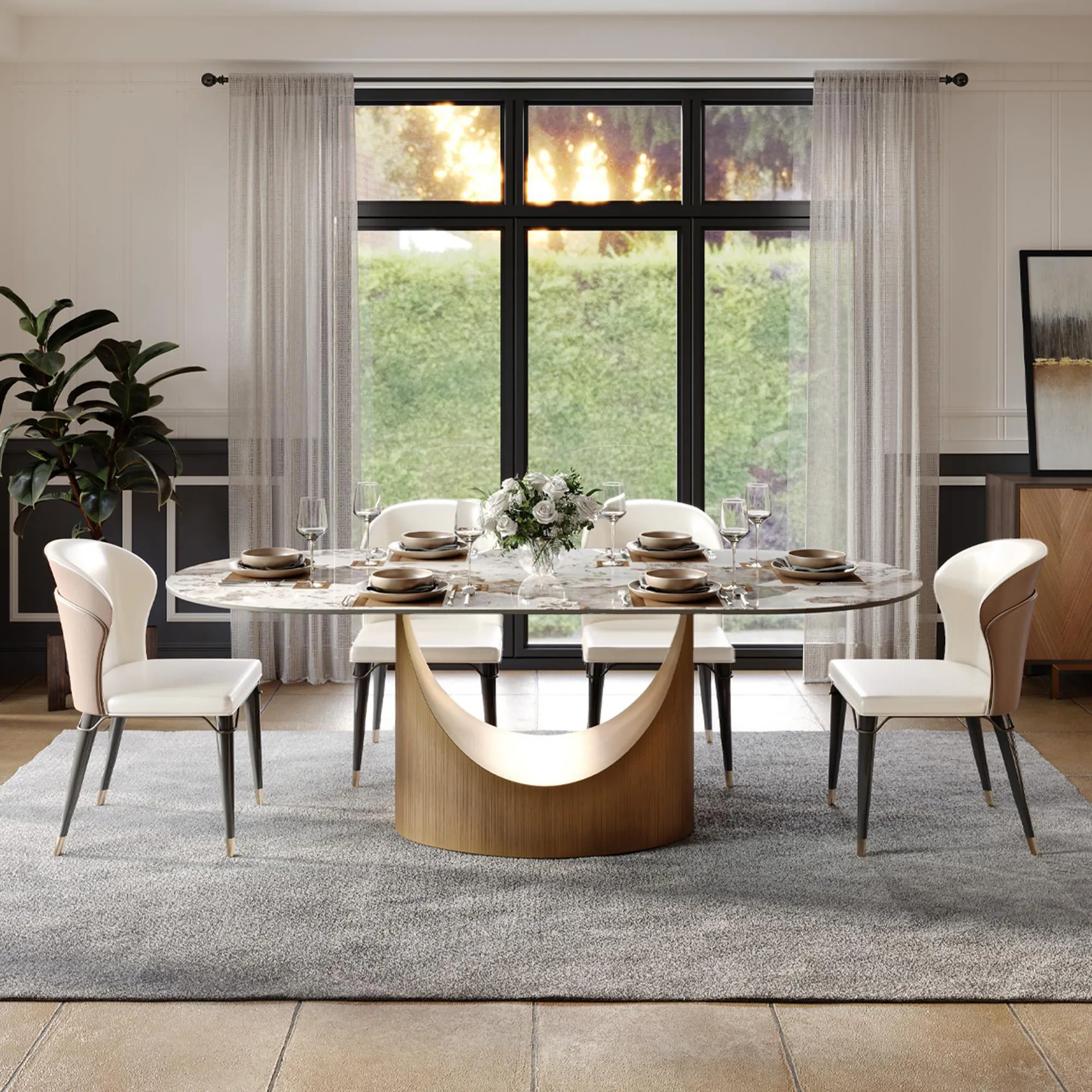 Oval Glossy Sintered Stone Dining Table
