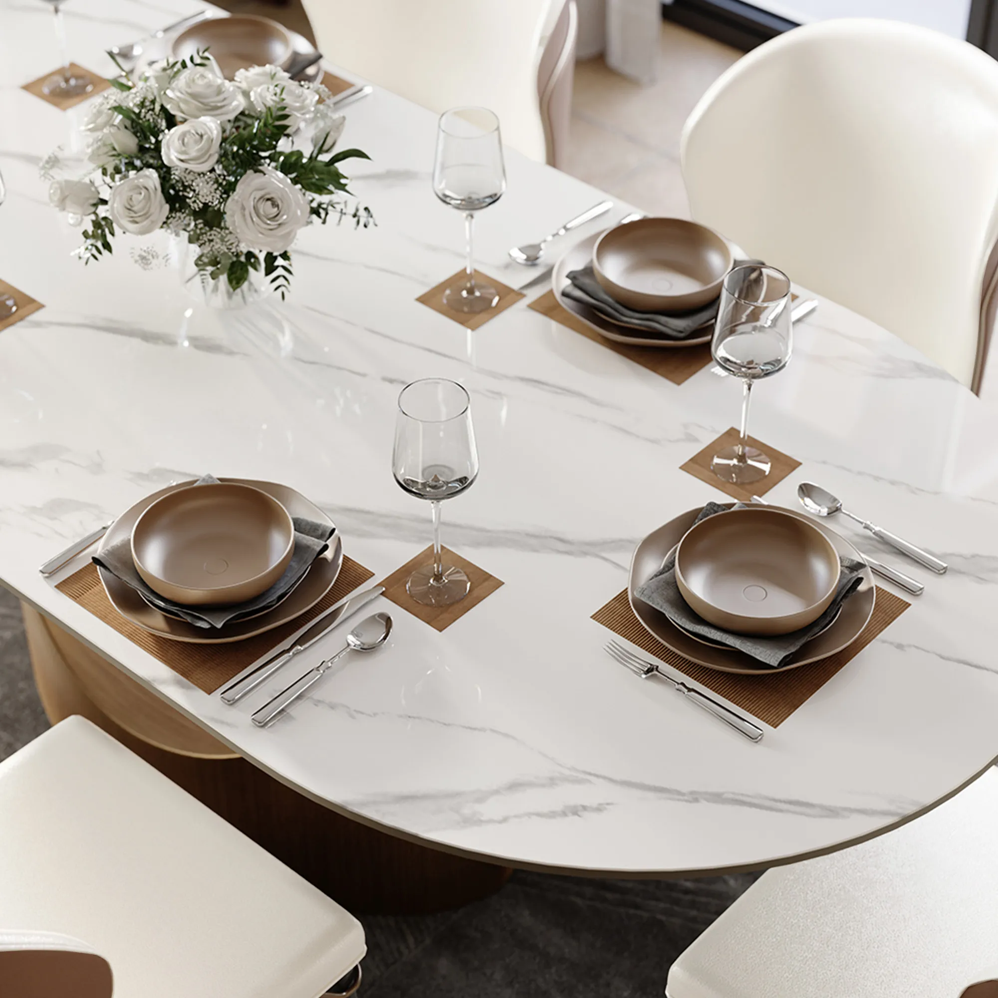Oval Glossy Sintered Stone Dining Table