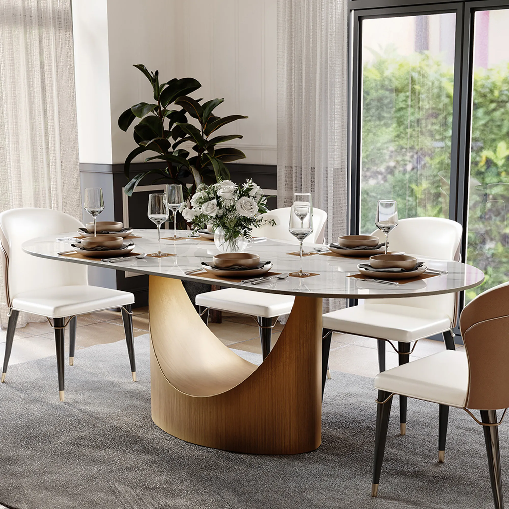 Oval Glossy Sintered Stone Dining Table
