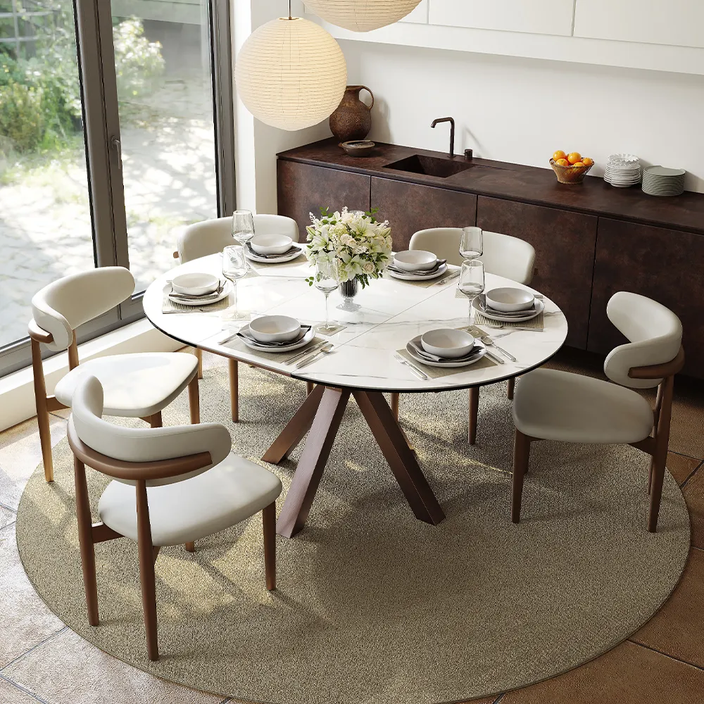 Oval Glossy Sintered Stone Extendable Dining Table