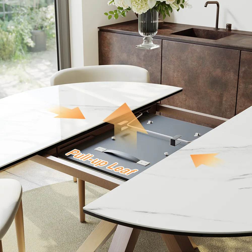 Oval Glossy Sintered Stone Extendable Dining Table Oval Glossy Sintered Stone Extendable Dining Table