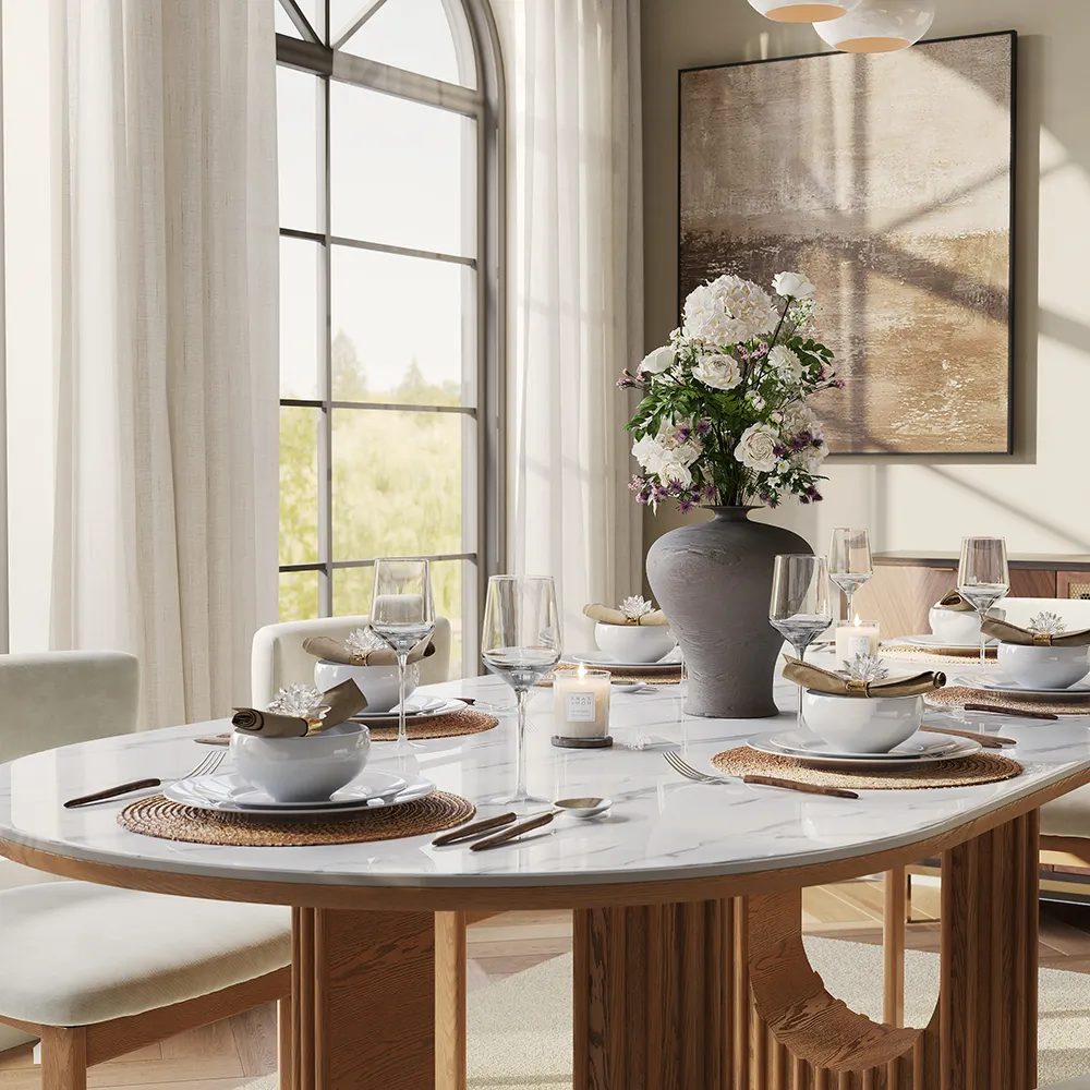 Oval Glossy Sintered Stone Dining Table