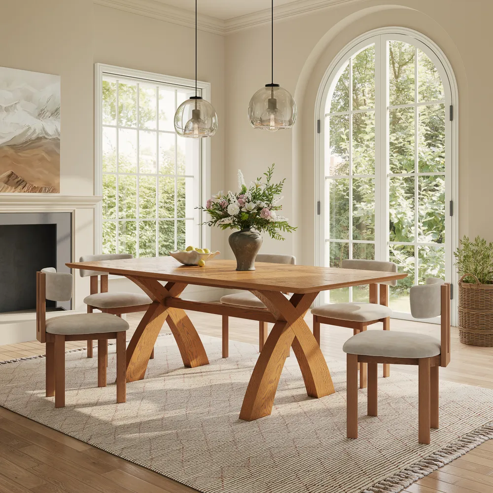 Mid-Century Trestle Wooden Dining Table