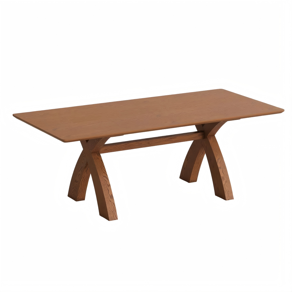 Mid-Century Trestle Wooden Dining Table