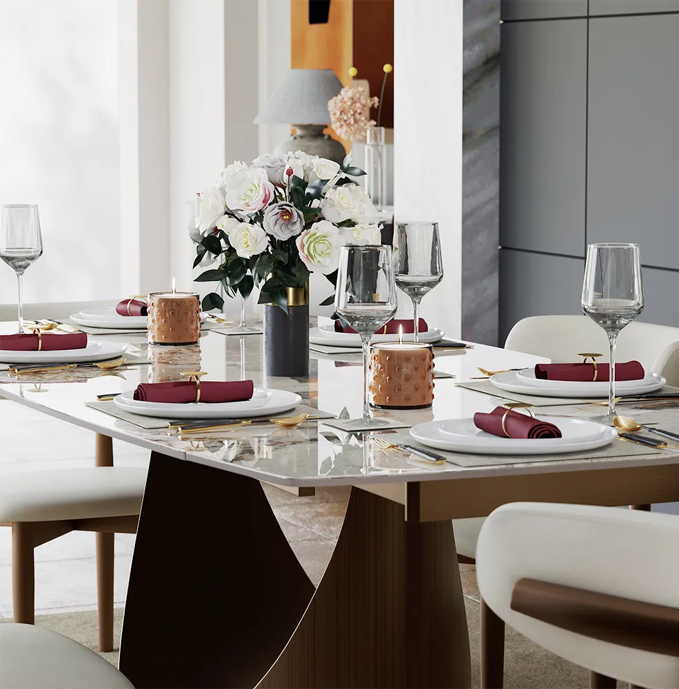 Rectangular Glossy Sintered Stone Extendable Dining Table