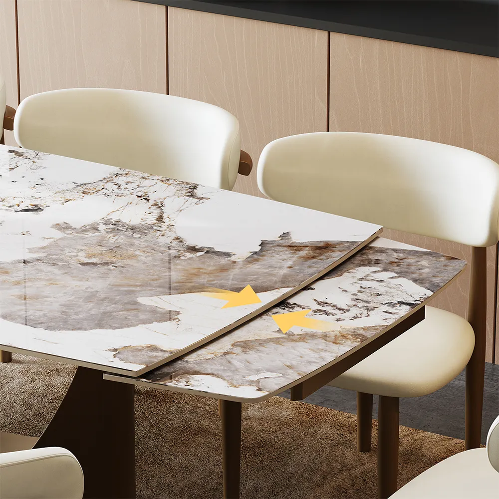 Rectangular Glossy Sintered Stone Extendable Dining Table