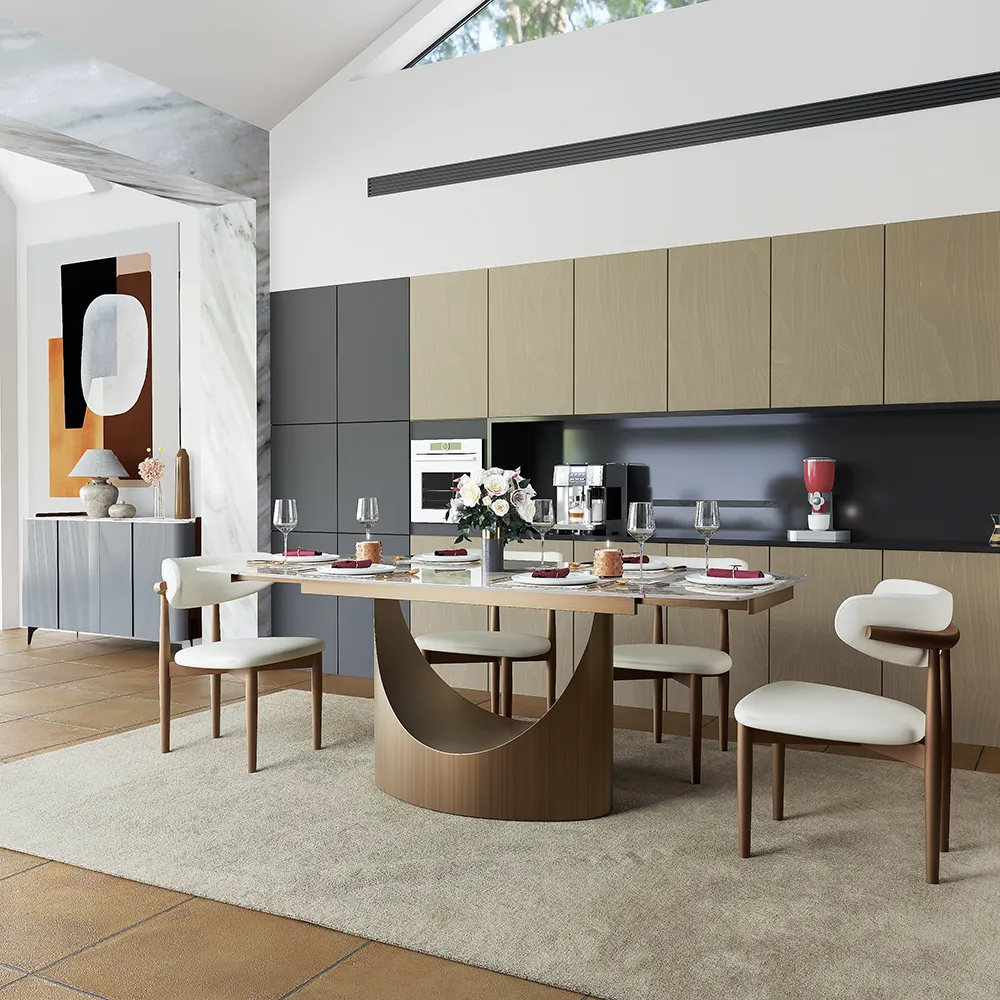Rectangular Glossy Sintered Stone Extendable Dining Table