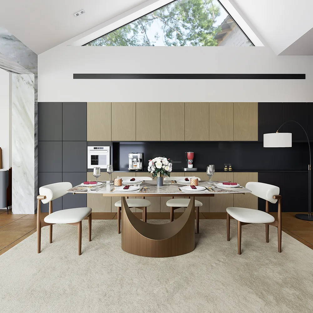 Rectangular Glossy Sintered Stone Extendable Dining Table