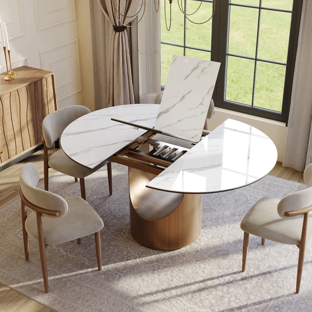 Oval Glossy Sintered Stone Extendable Dining Table