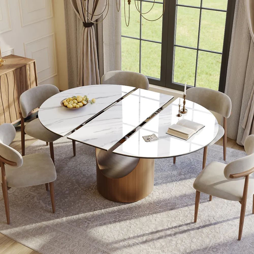 Oval Glossy Sintered Stone Extendable Dining Table Oval Glossy Sintered Stone Extendable Dining Table