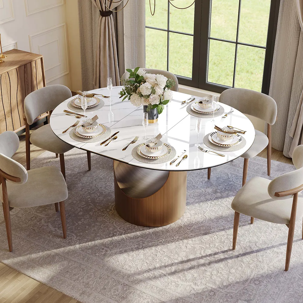 Oval Glossy Sintered Stone Extendable Dining Table Oval Glossy Sintered Stone Extendable Dining Table