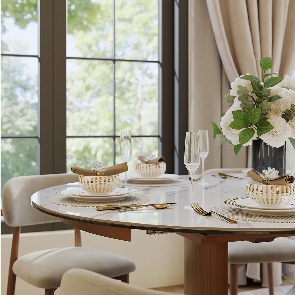 Oval Glossy Sintered Stone Extendable Dining Table Oval Glossy Sintered Stone Extendable Dining Table