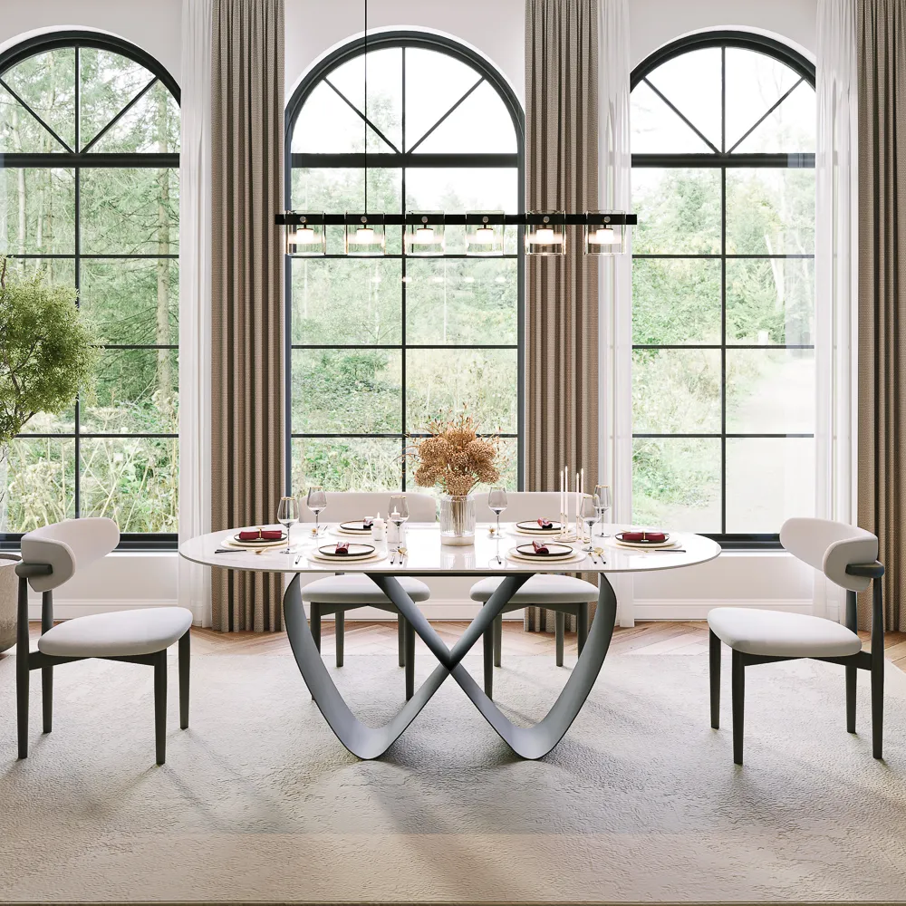 Oval Glossy Sintered Stone Dining Table