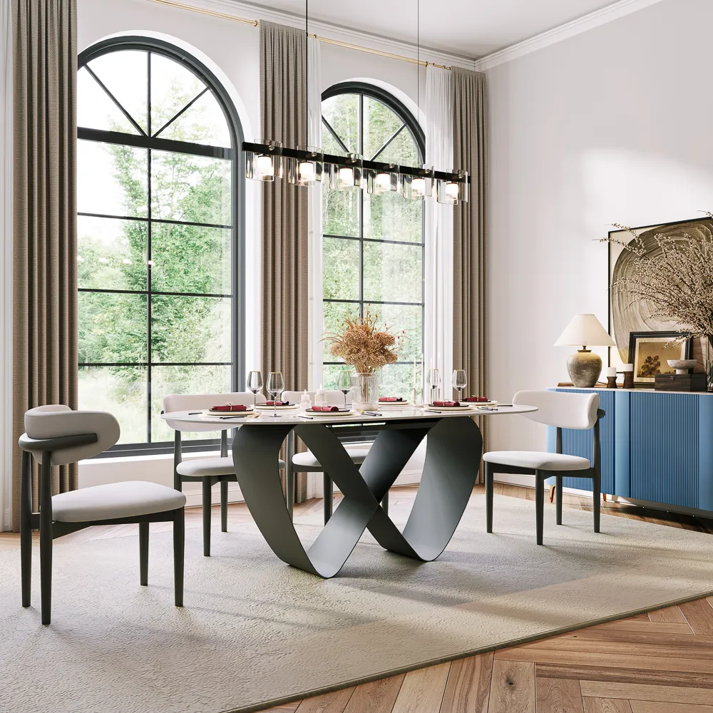 Oval Glossy Sintered Stone Dining Table