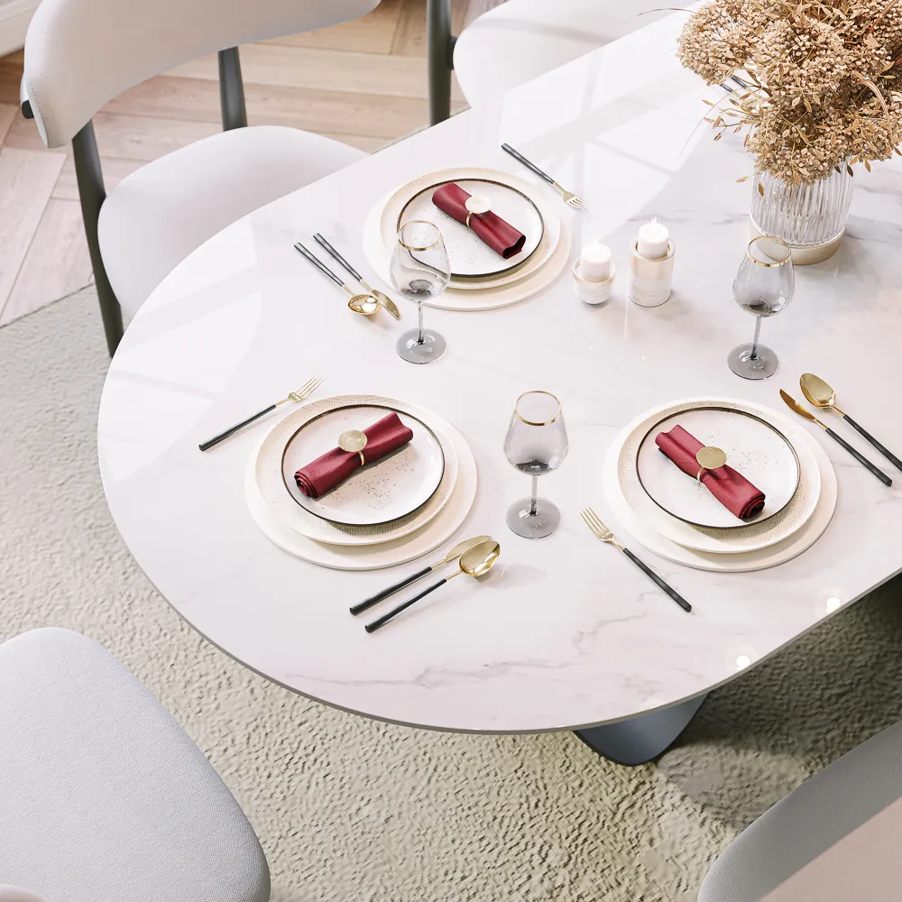 Oval Glossy Sintered Stone Dining Table