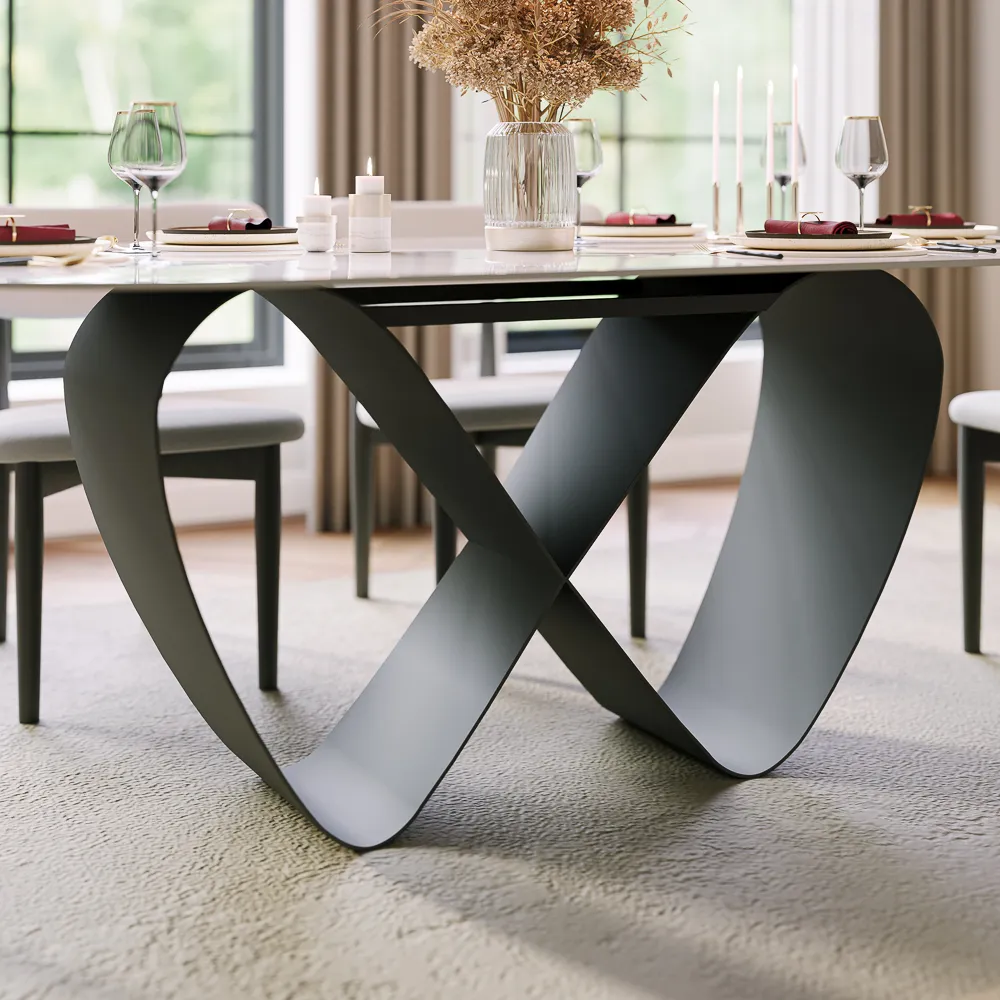 Oval Glossy Sintered Stone Dining Table