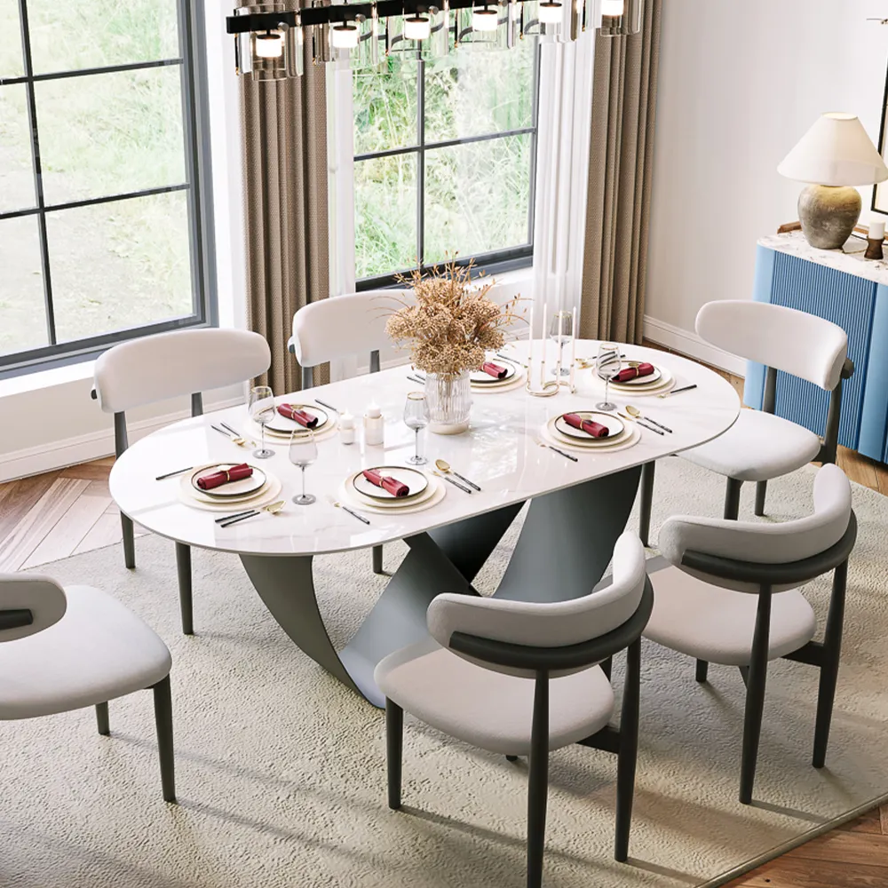 Oval Glossy Sintered Stone Dining Table