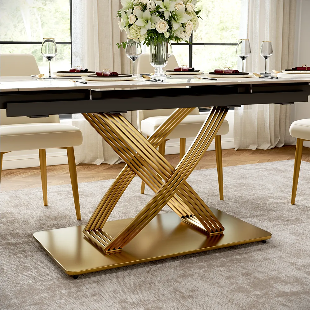 Rectangular Glossy Sintered Stone Extendable Dining Table Rectangular Glossy Sintered Stone Extendable Dining Table