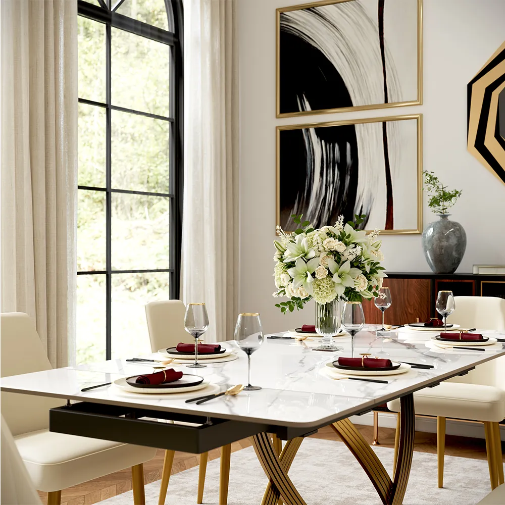 Rectangular Glossy Sintered Stone Extendable Dining Table Rectangular Glossy Sintered Stone Extendable Dining Table