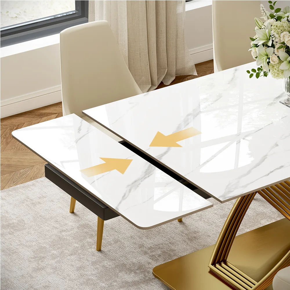 Rectangular Glossy Sintered Stone Extendable Dining Table Rectangular Glossy Sintered Stone Extendable Dining Table
