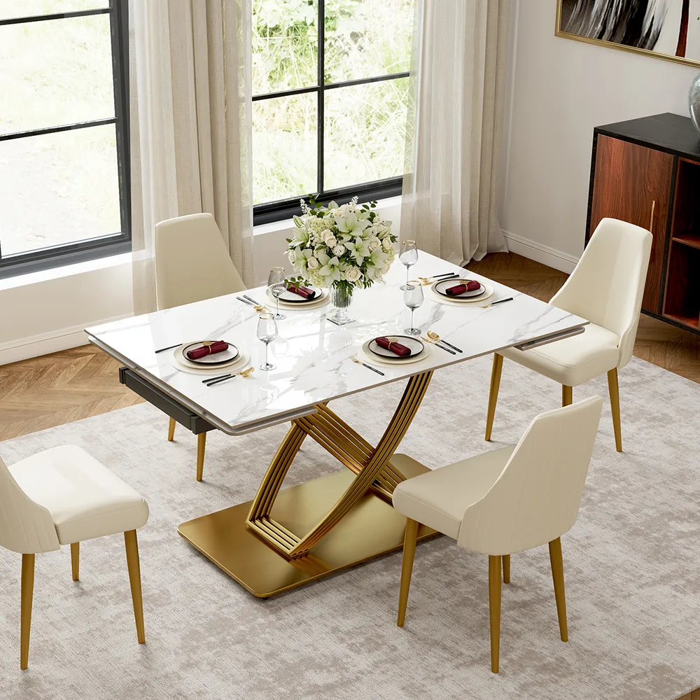 Rectangular Glossy Sintered Stone Extendable Dining Table Rectangular Glossy Sintered Stone Extendable Dining Table